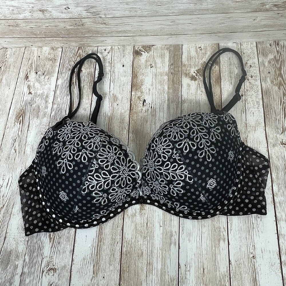 VICTORIA'S SECRET Sexy Little Things 34C Black Lace Padded Underwire Bra EUC